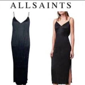 ALL SAINTS Ansel Heather black slinky slip dress XS maxi sexy luxurious grunge